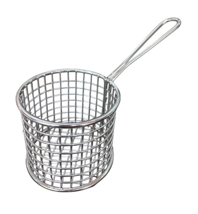 ตะกร้าเสิร์ฟสแตนเลสทรงกลมมีหูจับ KCW CW0193-94 ขนาด 9x8 ซม.